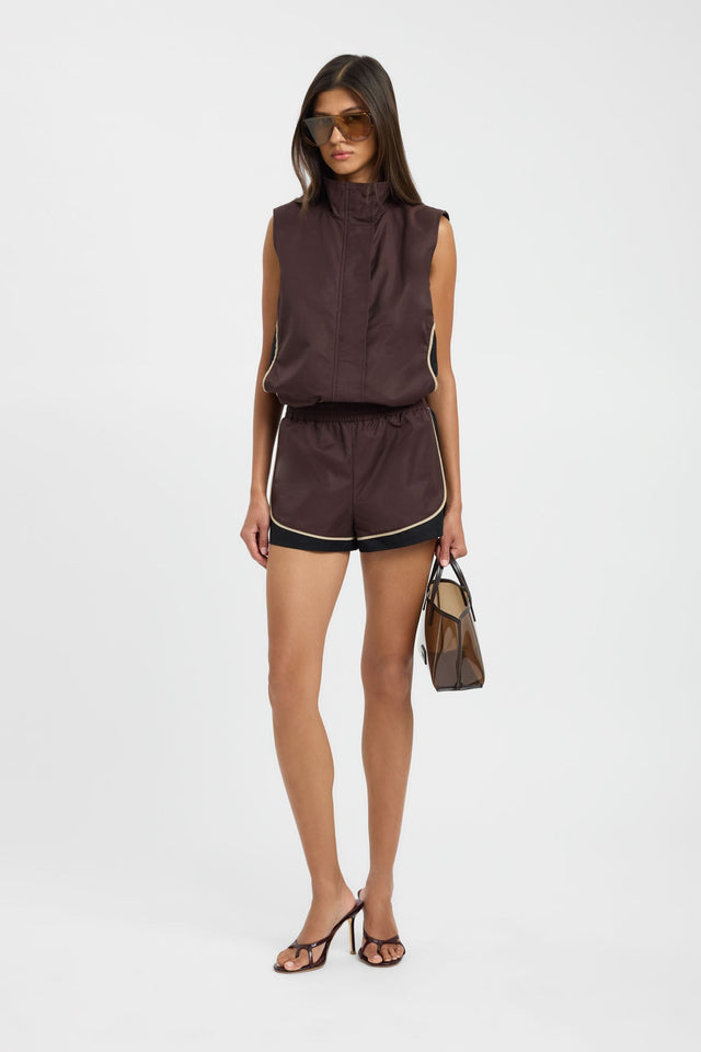 Stunning Spencer Sport Vest womens coats and jackets with sleeveless waistcoat in regular length and rosy brown front