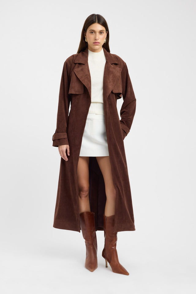 side Suki Trench Coat Kookai Long sleeve Trench-coat Full length beige womens-coats-and-jackets 