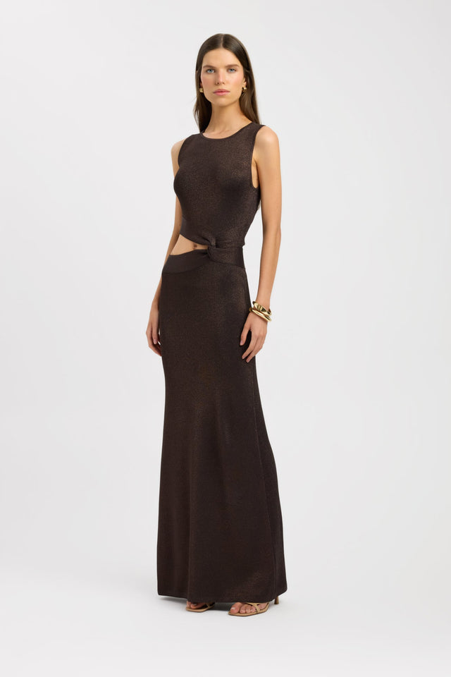 side Vegas Maxi Dress Kookai Straight Maxi Fitted Roundneck womens-dresses 