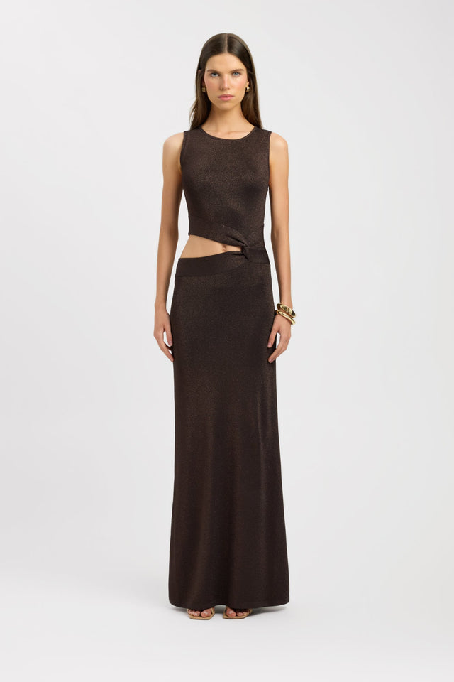 front Vegas Maxi Dress Kookai Straight Maxi Fitted Roundneck womens-dresses 