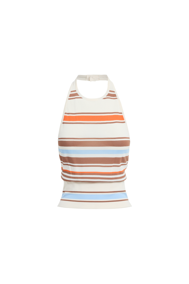 Skye Stripe Halter Top Kookai Fitted Roundneck Sleeveless Womens-Blouse 