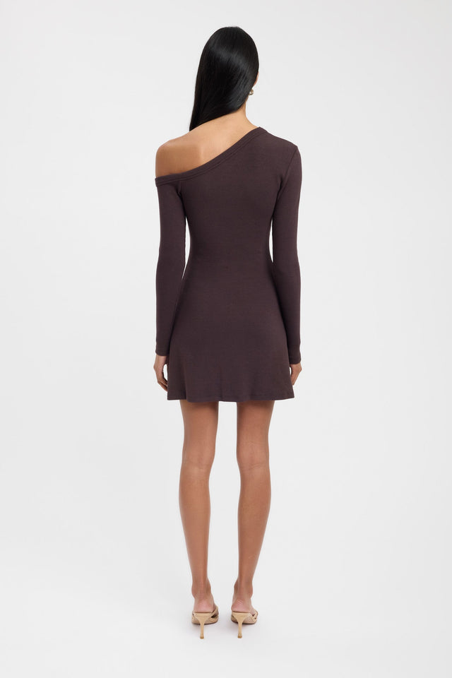 back Tampa Long Sleeve Mini Dress Kookai Bodycon Mini Fitted Asymmetry brown womens-dresses 