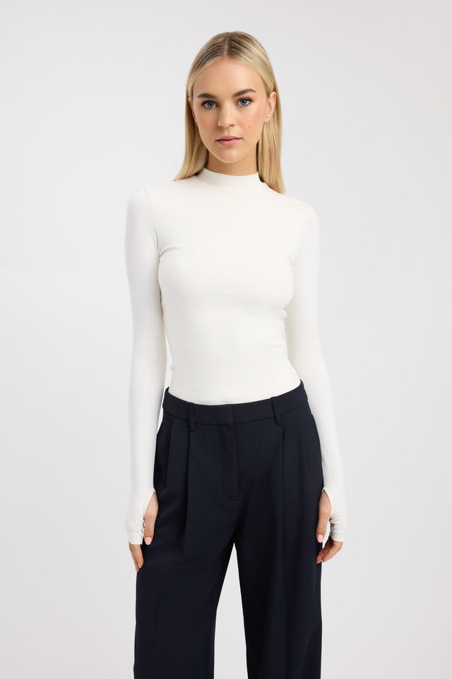 front Tara Long Sleeve Top Kookai Fitted Highneck Long sleeve Womens-Blouse 