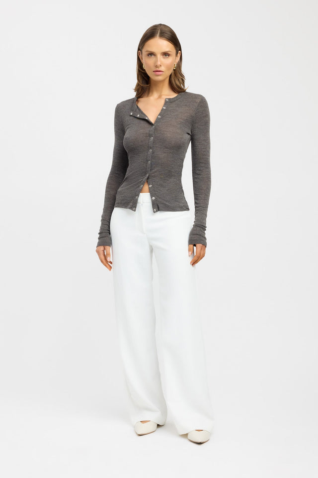 side Meribel Wool Cardigan Kookai Fitted Roundneck Long sleeve Womens-Blouse 