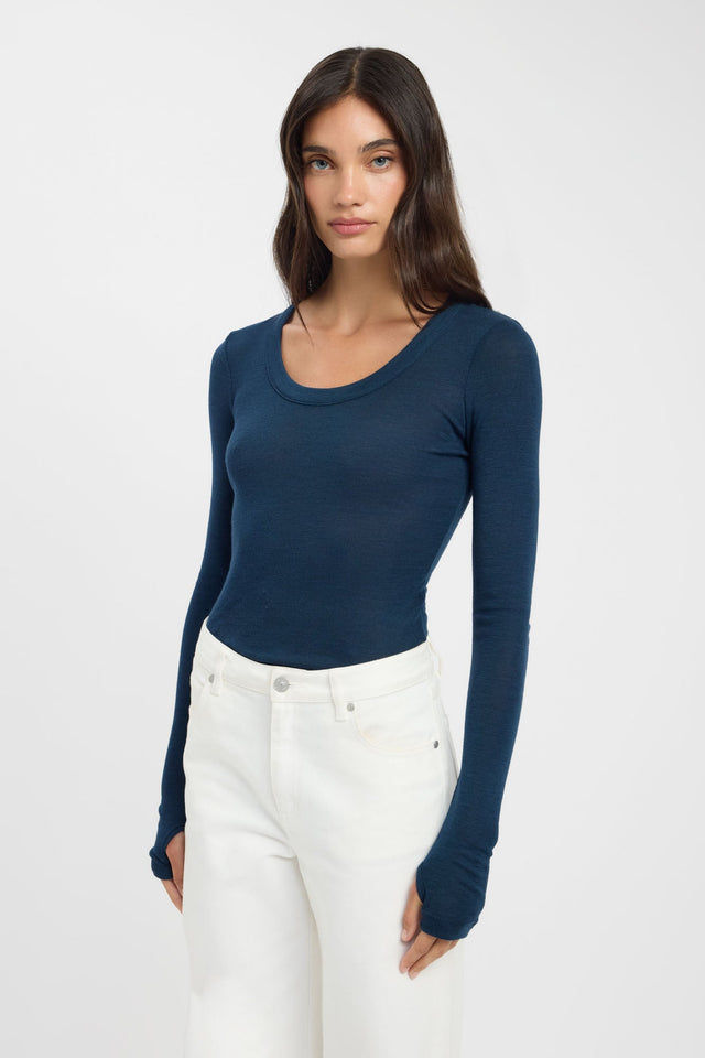 side Silas Wool Top Kookai Fitted Scoopneck Long sleeve Womens-Blouse 