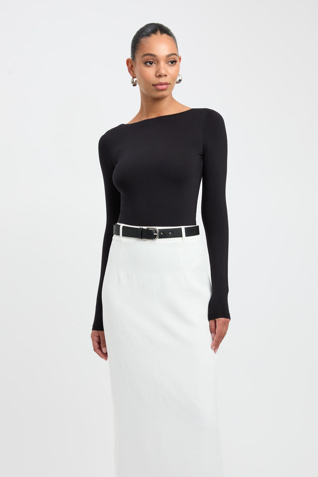 Amari Long Sleeve Bodysuit Kookai Relaxed Boat white womens-singlets 