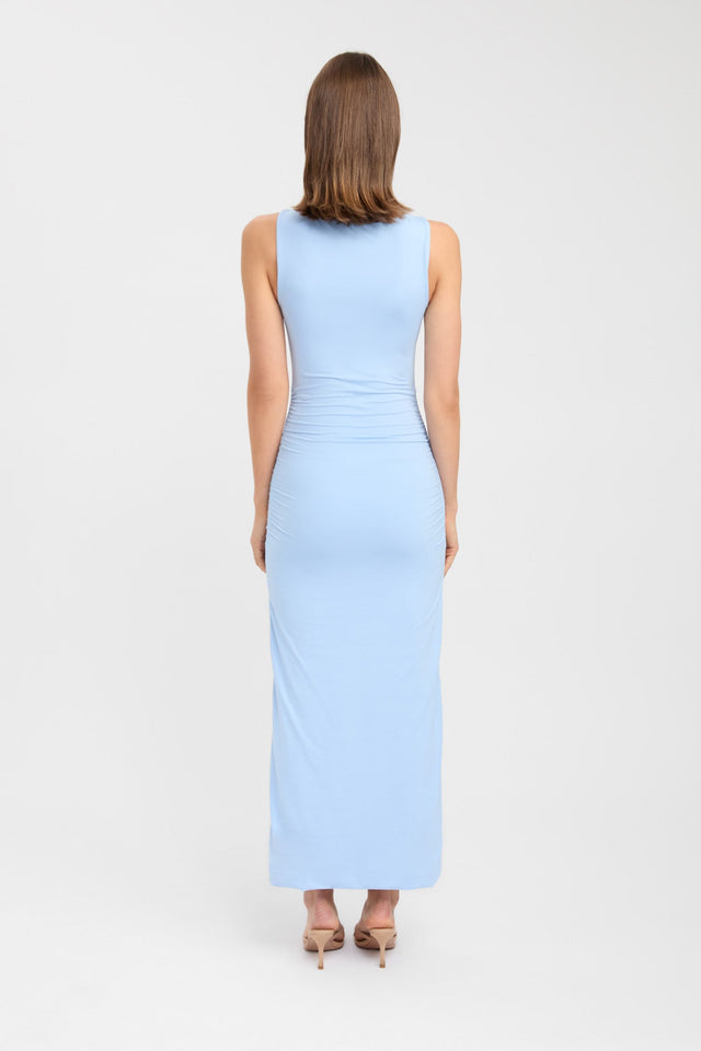 back Estelle Midi Dress Kookai Bodycon Maxi Fitted Roundneck blue womens-dresses 