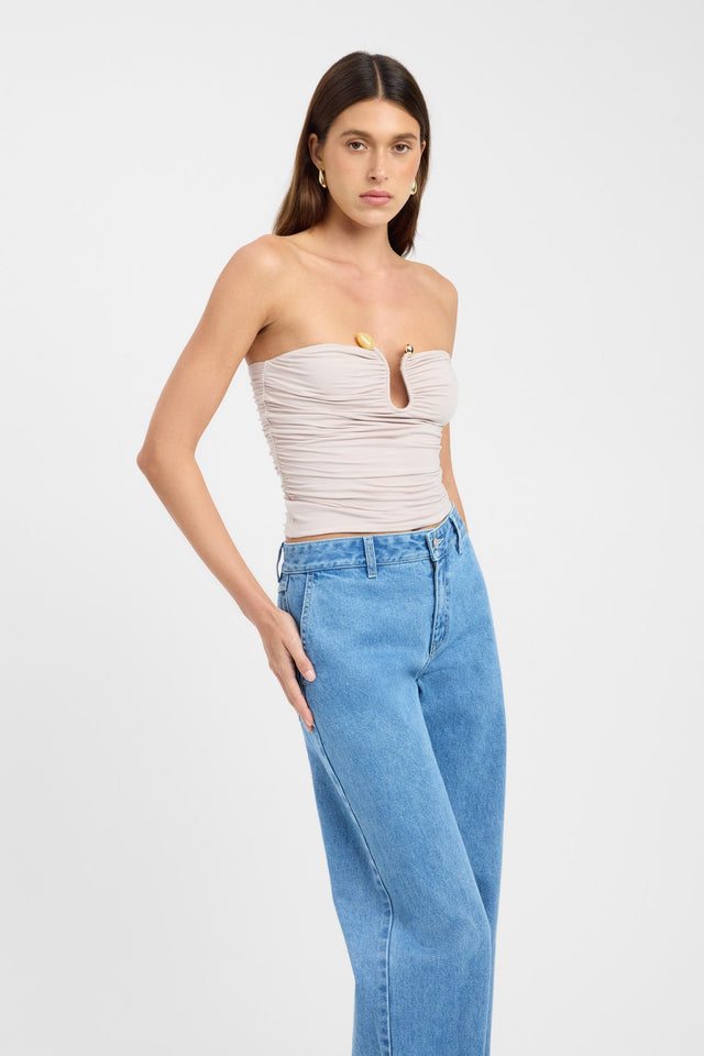 side Tayla Trim Top Kookai Fitted Sweetheart Sleeveless Womens-Blouse 