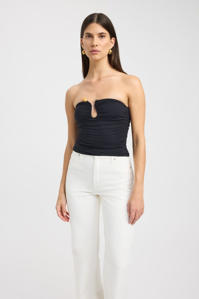 front Tayla Trim Top Kookai Fitted Straight Sleeveless Womens-Blouse 