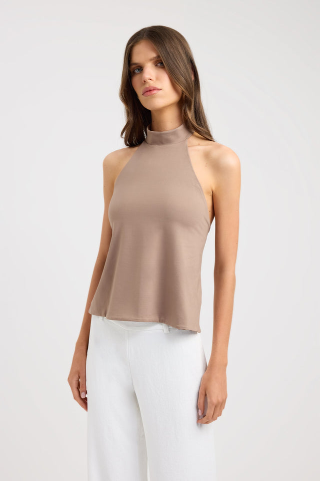 front Kaye Top Kookai Fitted Highneck Sleeveless Womens-Blouse 