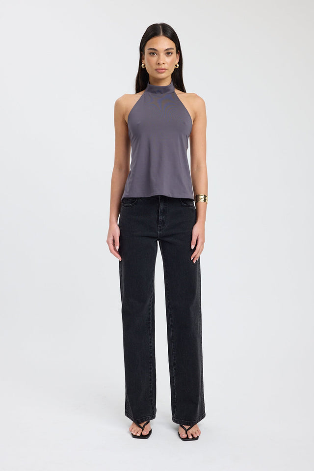 front Kaye Top Kookai Fitted Highneck Sleeveless Womens-Blouse 