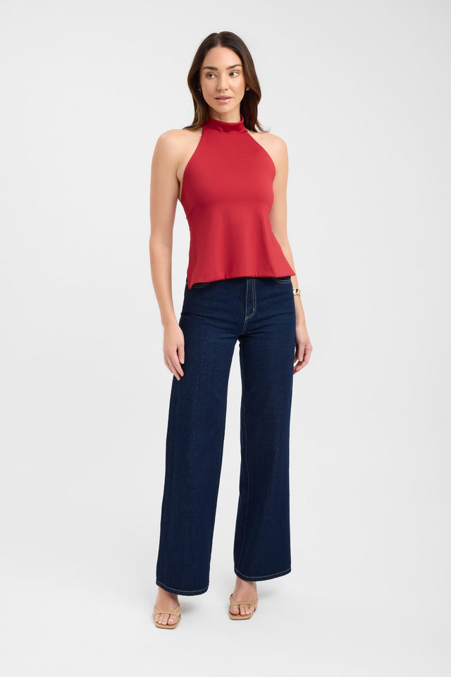 side Kaye Top Kookai Fitted Highneck Sleeveless Womens-Blouse 