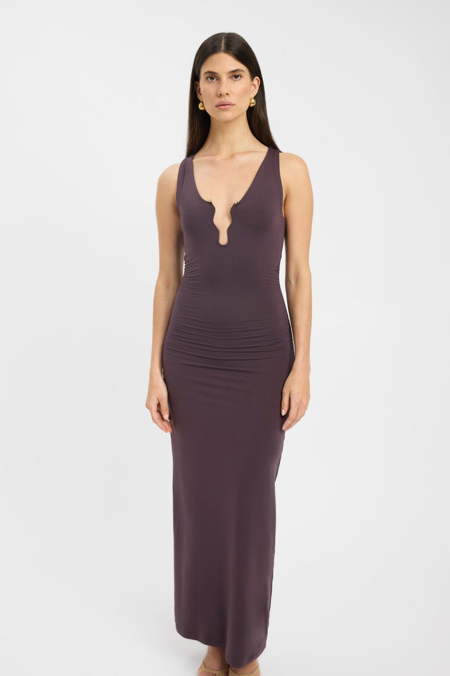 front Trove Trim Dress Kookai Bodycon Maxi Fitted Plungeneck white womens-dresses 