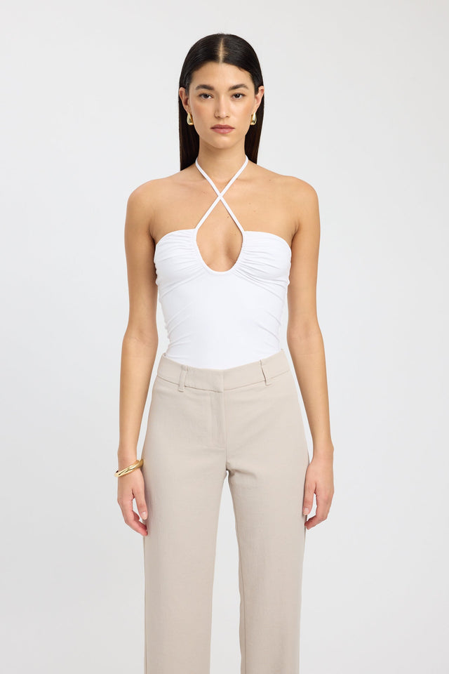 front Marissa Top Kookai Fitted Thin strap Plunge white womens-singlets 