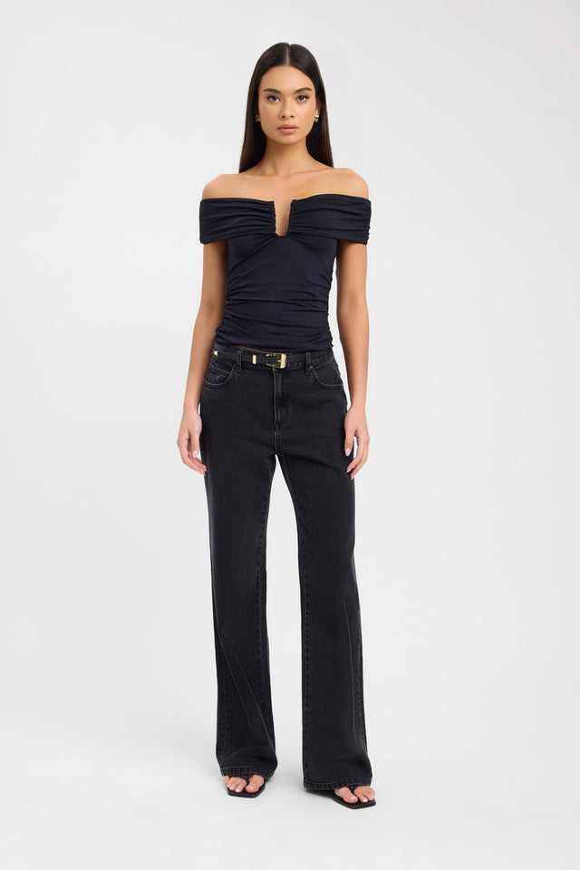 front Tysa Trim Top Kookai Fitted Plungeneck Short sleeves Womens-Blouse 