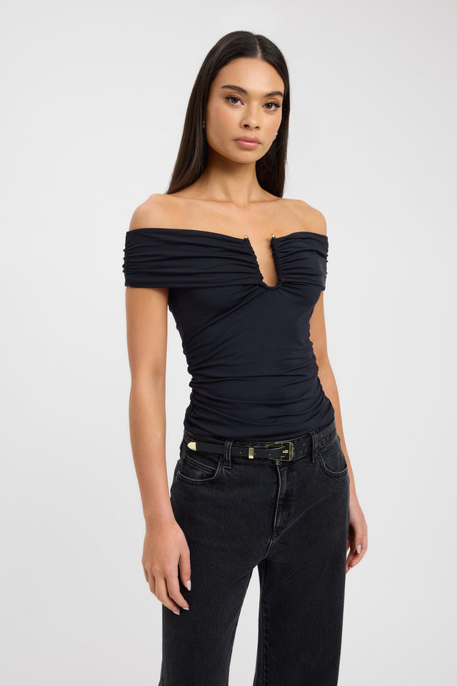 side Tysa Trim Top Kookai Fitted Plungeneck Short sleeves Womens-Blouse 