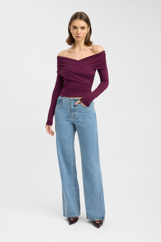side Kalia Long Sleeve Top Kookai Fitted V-neck Long sleeve Womens-Blouse 
