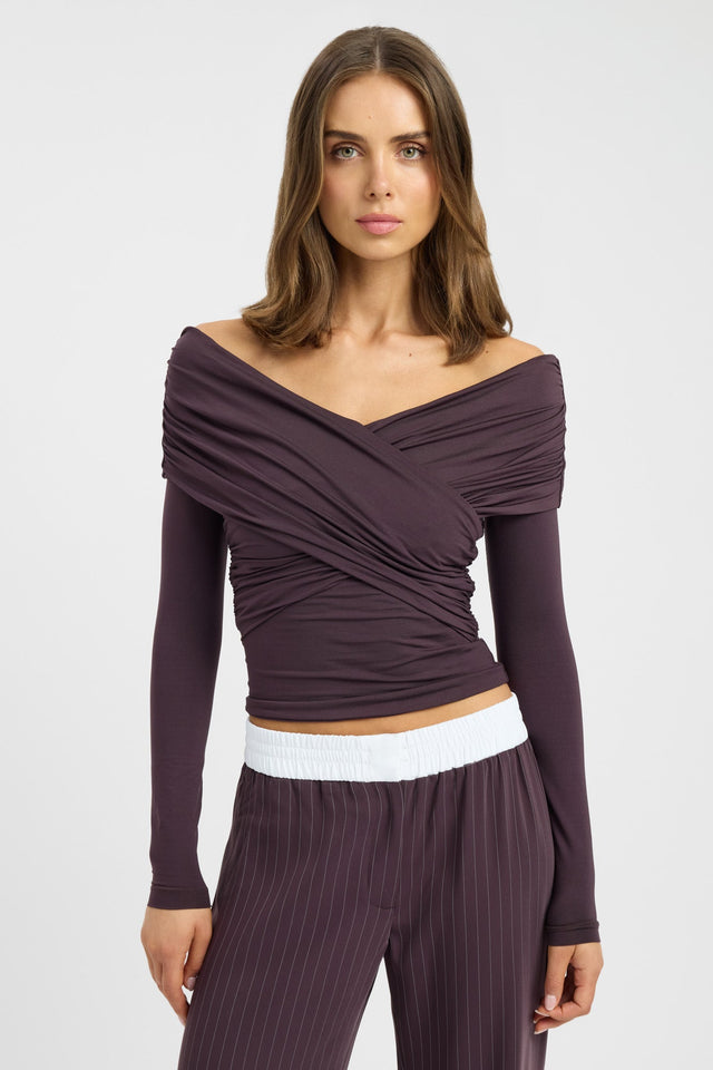 front Kalia Long Sleeve Top Kookai Fitted V-neck Long sleeve Womens-Blouse 