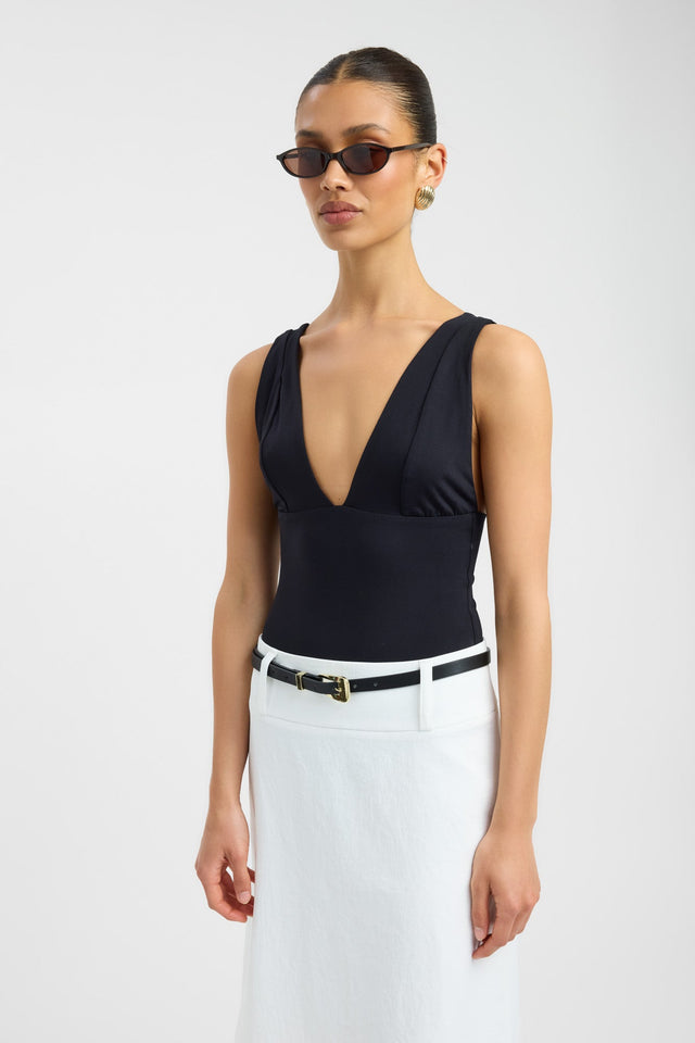 side Budapest Bodysuit Kookai Fitted Plungeneck Sleeveless Womens-Blouse 
