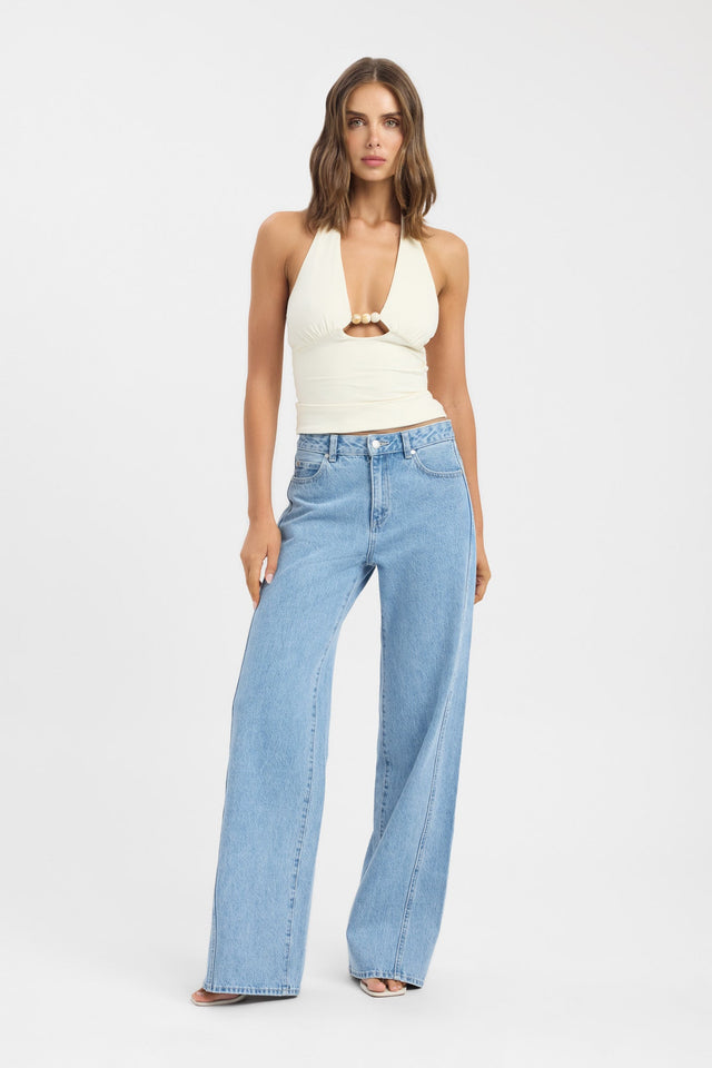side Beau Bead Top Kookai Fitted Roundneck Sleeveless Womens-Blouse 