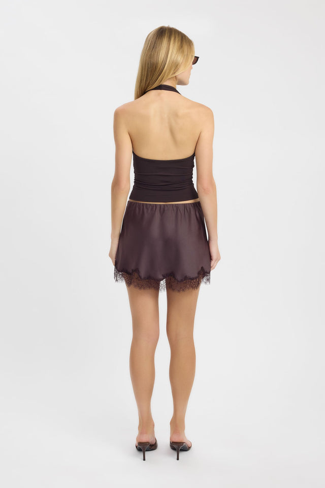 Presenting the Lila Lace Top womens-blouse in dark grey with fitted plunge neckline and sleeveless detail