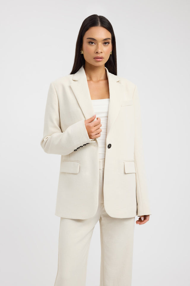 front Ariel Button Blazer Kookai Long sleeve Blazer Full length grey womens-coats-and-jackets 