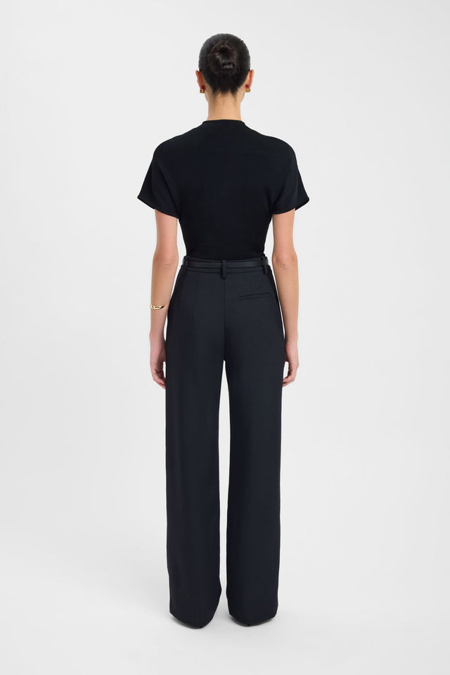 Presenting the Ariel Straight Leg Pant in womens regular pants with wide-leg high-rise black back