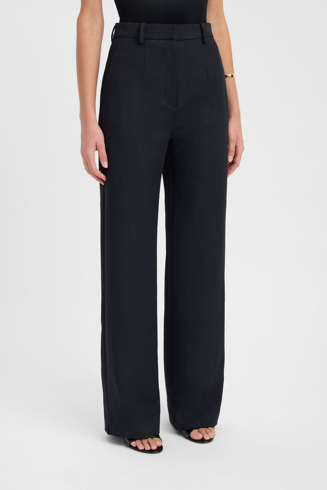 Featuring the Ariel Straight Leg Pant in womens regular pants with wide-leg high-rise black detail