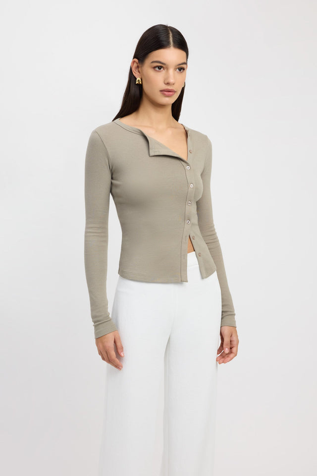 front Bec Button Top Kookai Fitted Roundneck Long sleeve Womens-Blouse 