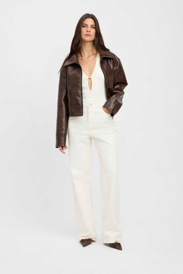 front Phoenix Distressed Jacket Kookai Long sleeve Biker Short womens-coats-and-jackets 