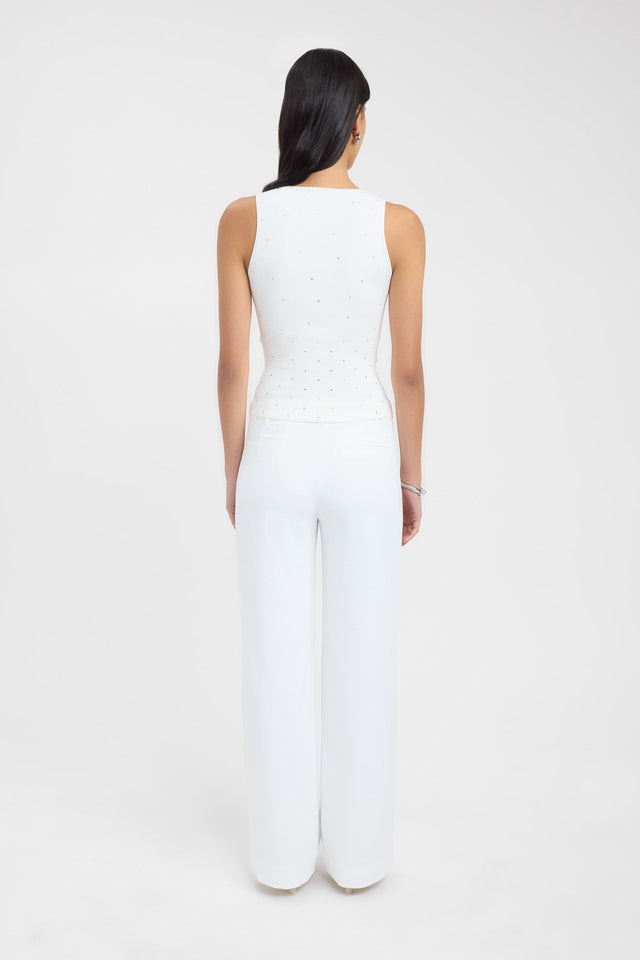 Displaying the Riviera Top womens singlet with fitted thick straps scoop neckline and silver embellishments in white back