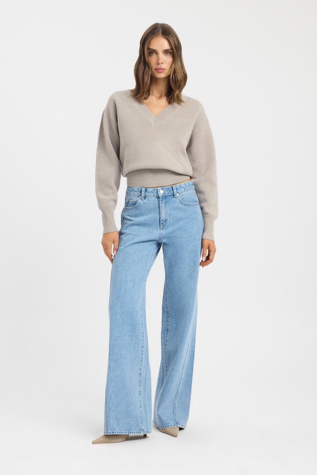 front Dalton Vee Jumper Kookai Relaxed V-neck Long sleeve Womens-Blouse 