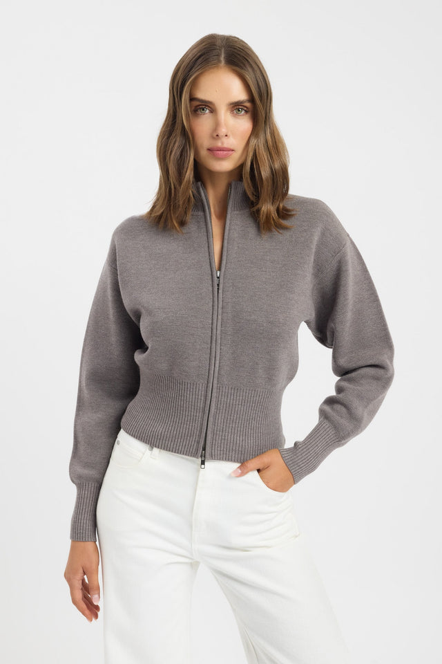 front Dalton Zip Cardigan Kookai Relaxed Highneck Long sleeve Womens-Blouse 