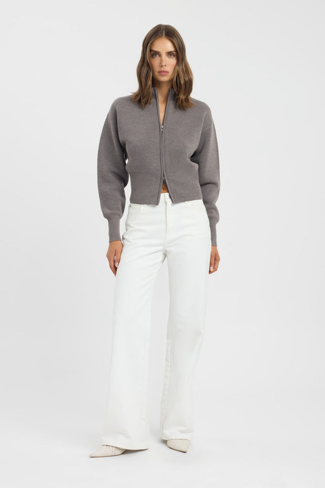 side Dalton Zip Cardigan Kookai Relaxed Highneck Long sleeve Womens-Blouse 