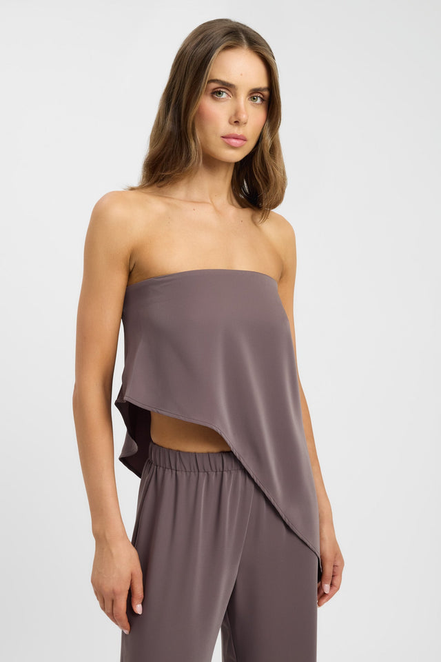 front Maria Strapless Asymmetric Top Kookai Fitted Straight Sleeveless Womens-Blouse 