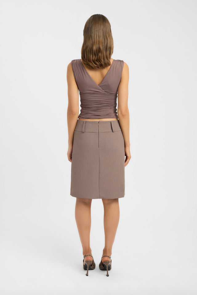 back Ariel Low Rise Midi Skirt Kookai Curved Midi grey womens-skirts 