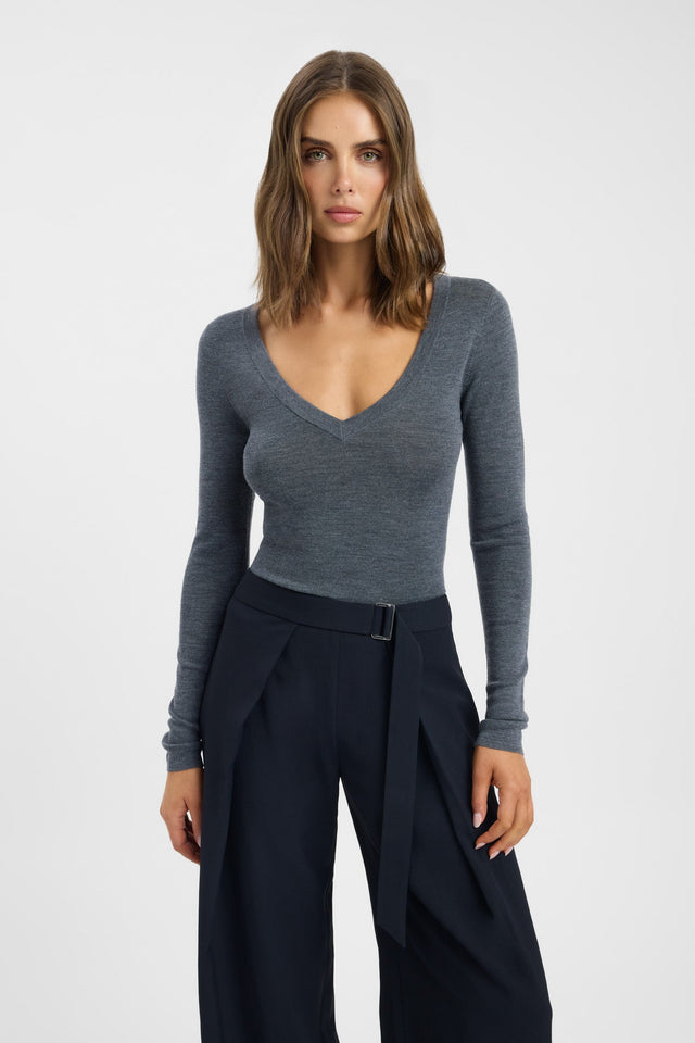 front Jackson Vee Long Sleeve Top Kookai Fitted V-neck Long sleeve Womens-Blouse 