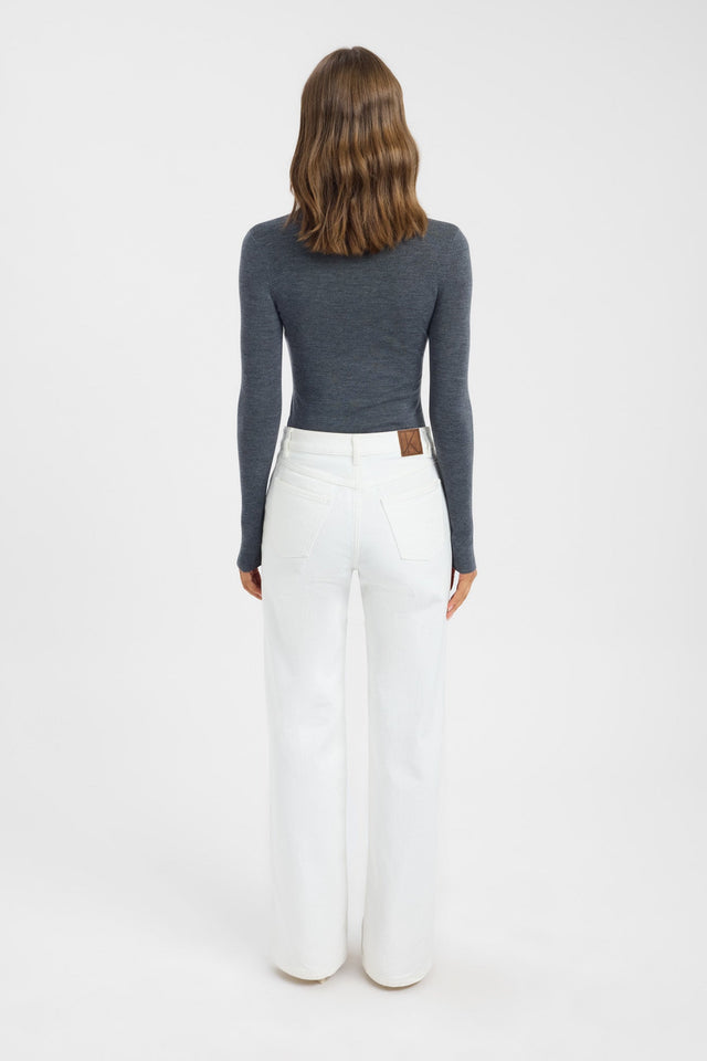 back Jackson Button Up Top Kookai Fitted Roundneck Long sleeve Womens-Blouse 