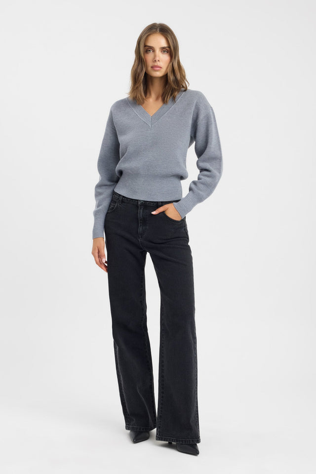 front Dalton Vee Jumper Kookai Relaxed V-neck Long sleeve Womens-Blouse 