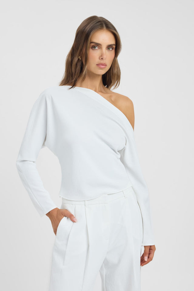 front Opal Drape Long Sleeve Top Kookai Fitted Asymmetry Long sleeve Womens-Blouse 