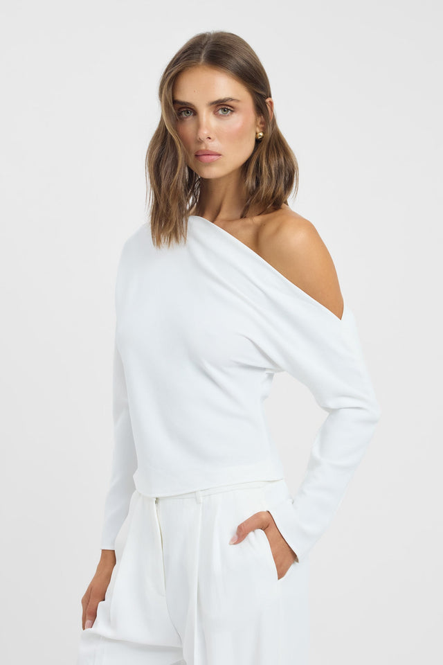 side Opal Drape Long Sleeve Top Kookai Fitted Asymmetry Long sleeve Womens-Blouse 