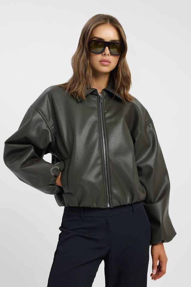 front Heavy Phoenix Bomber Jacket Kookai Long sleeve Bomber cropped womens-coats-and-jackets 