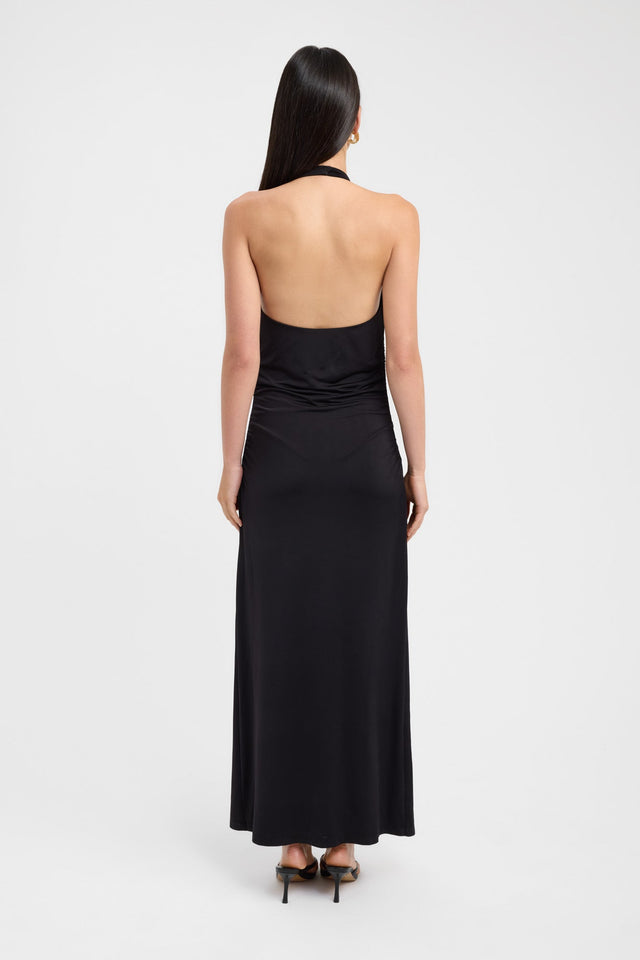 back Char Cowl Dress Kookai Straight Maxi Fitted Cowlneck black womens-dresses 