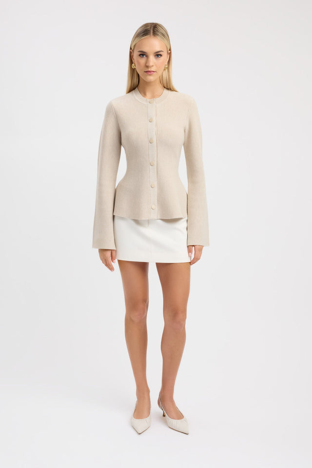 front Dalton Crew Cardigan Kookai Round neck Fitted grey womens-jumpers 