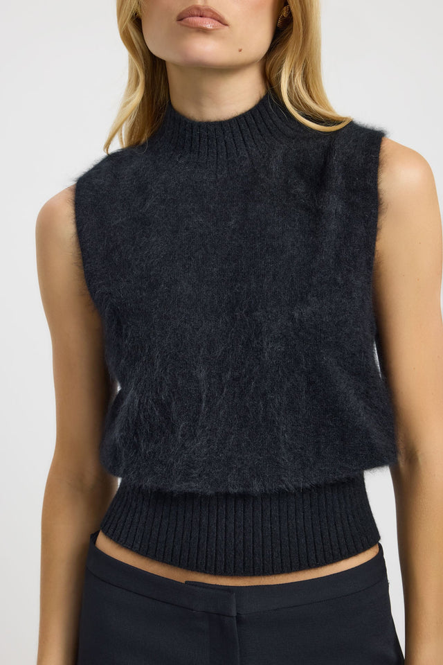 side Geneva Tank Kookai Fitted Highneck Sleeveless Womens-Blouse 