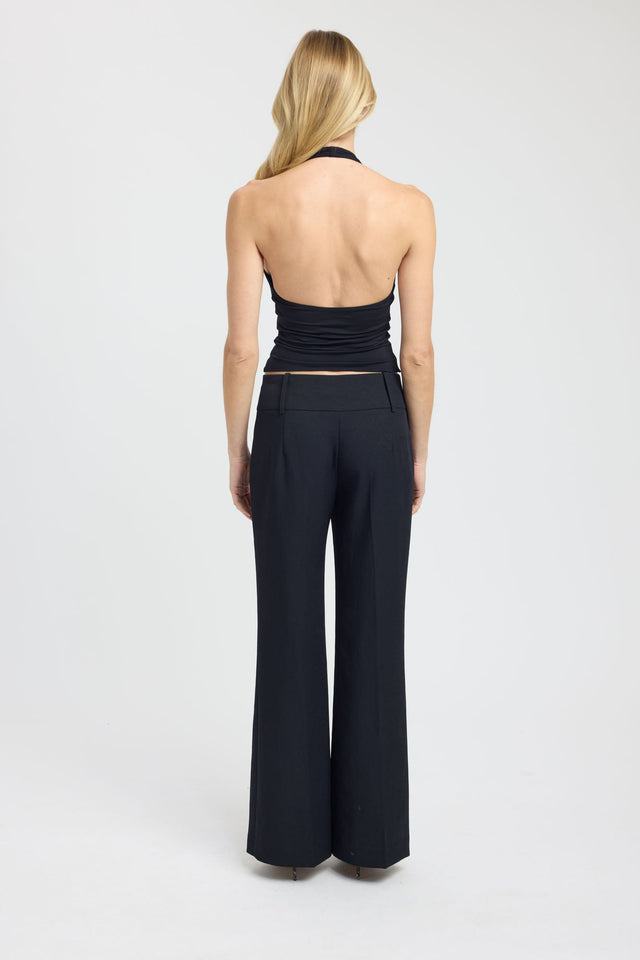 Presenting the Lila Lace Top womens-blouse in black with fitted silhouette, plunge neckline and sleeveless design side