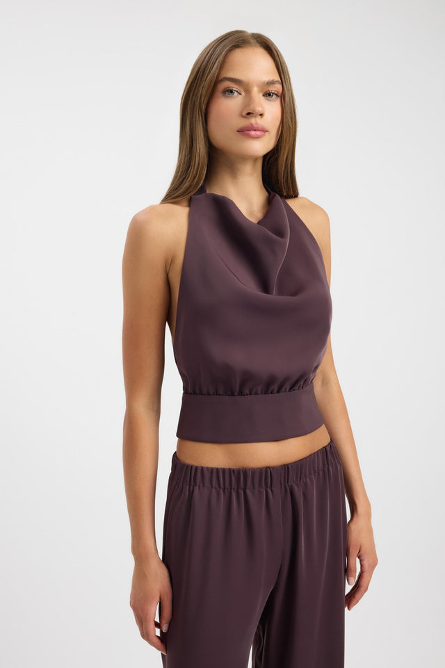 side Maria Top Kookai Fitted Cowlneck Sleeveless Womens-Blouse 