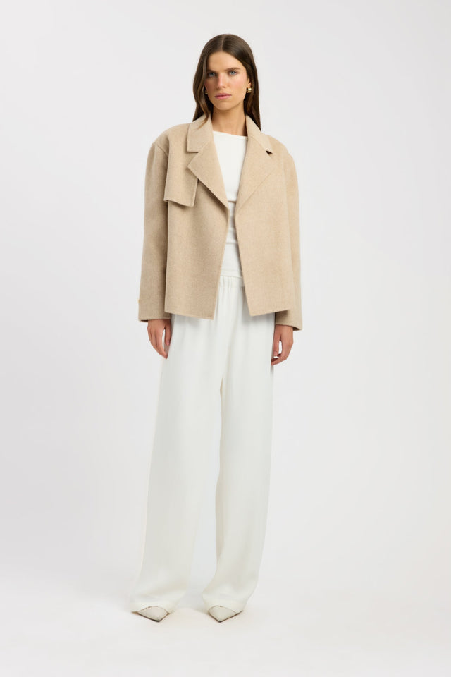 side Rommie Cropped Wool Jacket Kookai Long sleeve Overcoat Short womens-coats-and-jackets 