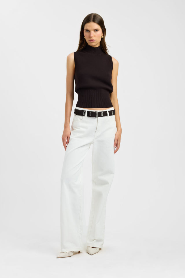 side Dalton Tank Kookai Fitted Highneck Sleeveless Womens-Blouse 