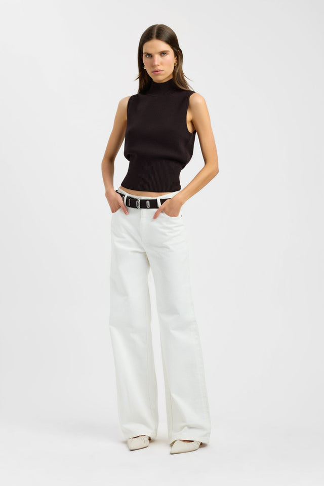 side Dalton Tank Kookai Fitted Highneck Sleeveless Womens-Blouse 